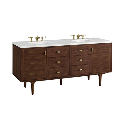 Amberly 72" Double Vanity Cabinet, Mid-Century Walnut
