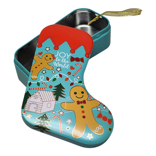 Christmas Stocking Cookie Tin Ornament - Joy to the World