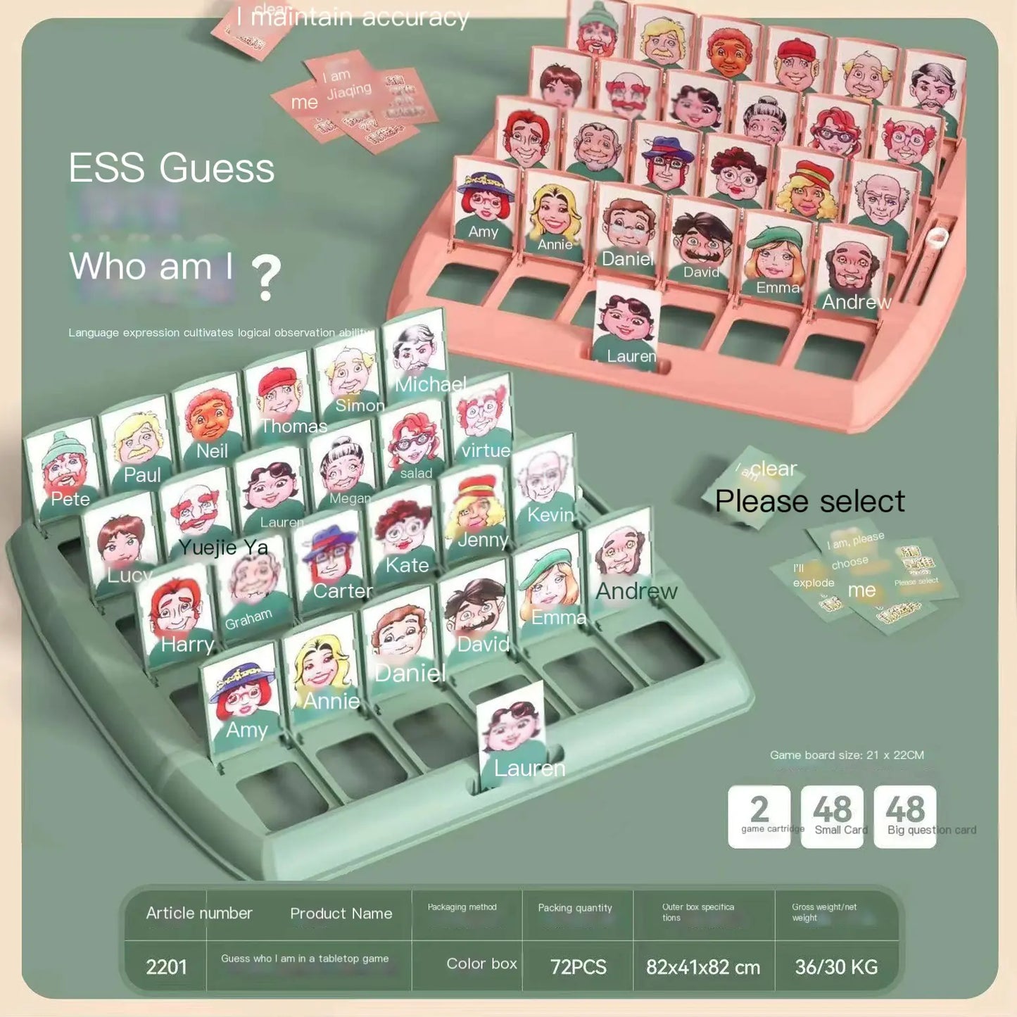 Board game with character cards and selection interface on a green background