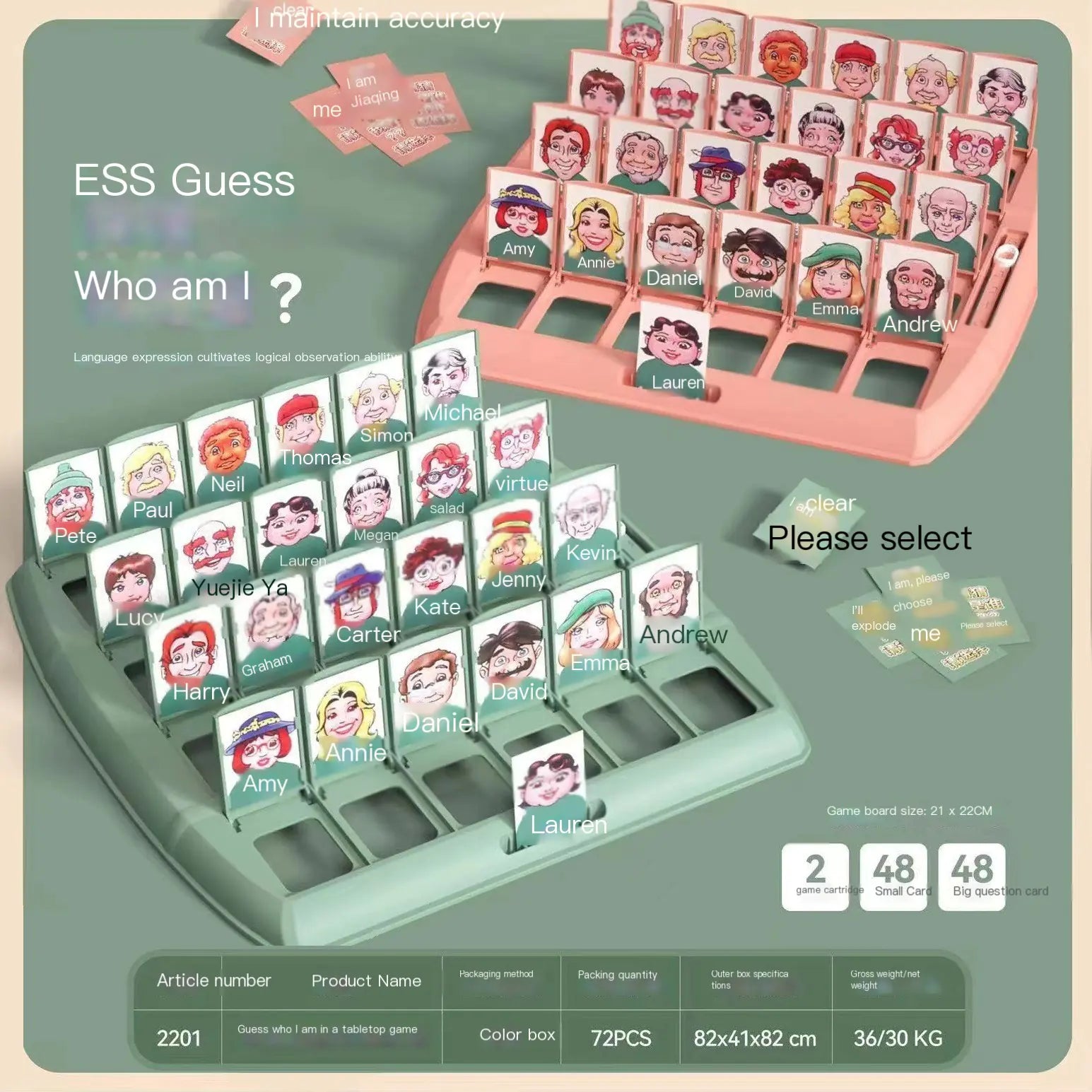 Board game with character cards and selection interface on a green background