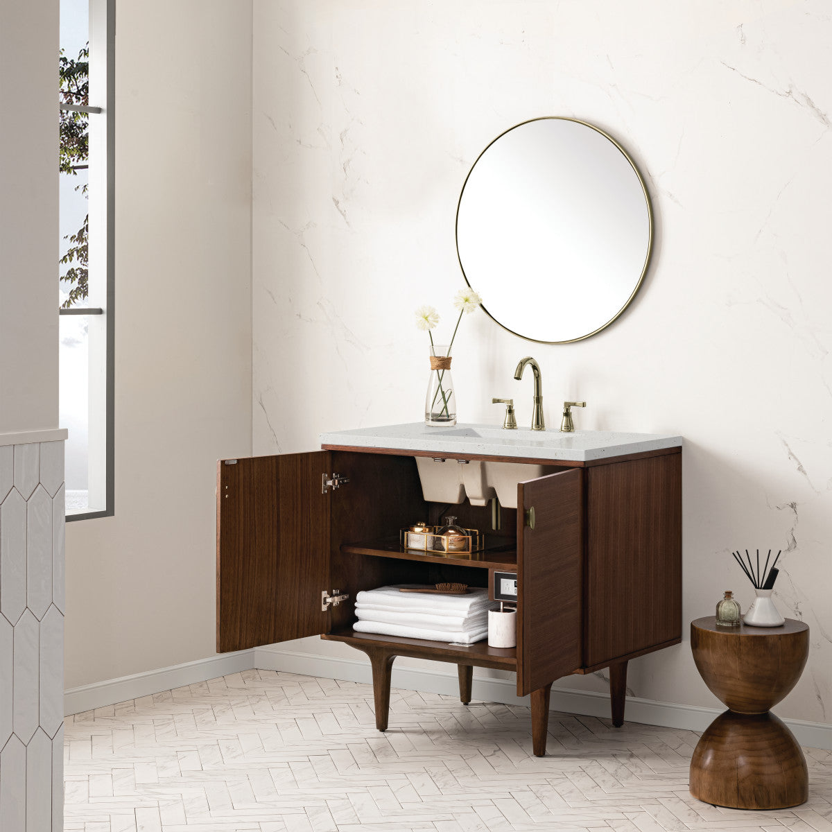 Amberly 36" Single Vanity Cabinet, Mid-Century Walnut