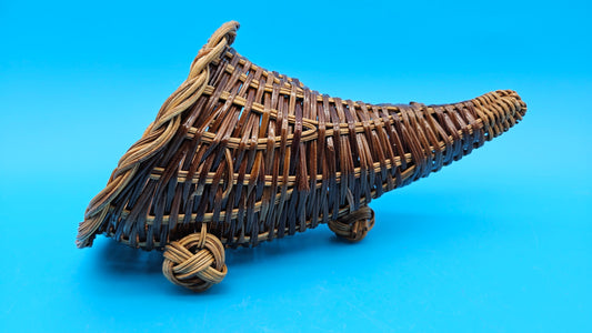 Woven Rattan Cornucopia Basket – Vintage Decorative Collectible Accent