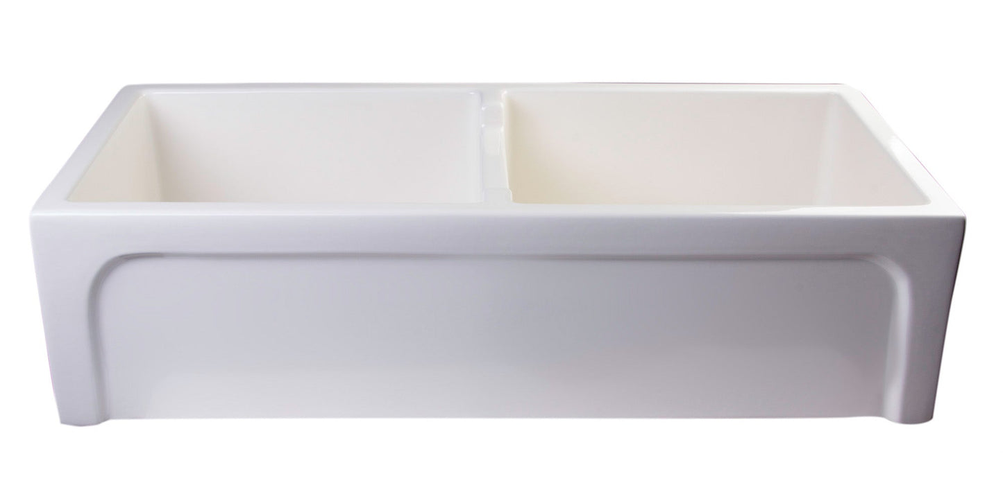 ALFI brand AB3918ARCH Arched Apron Thick Wall Fireclay Double Bowl Farm Sink