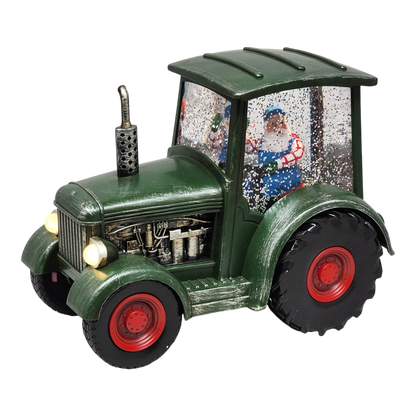 Lighted Water Globe Tractor with Santa Driving