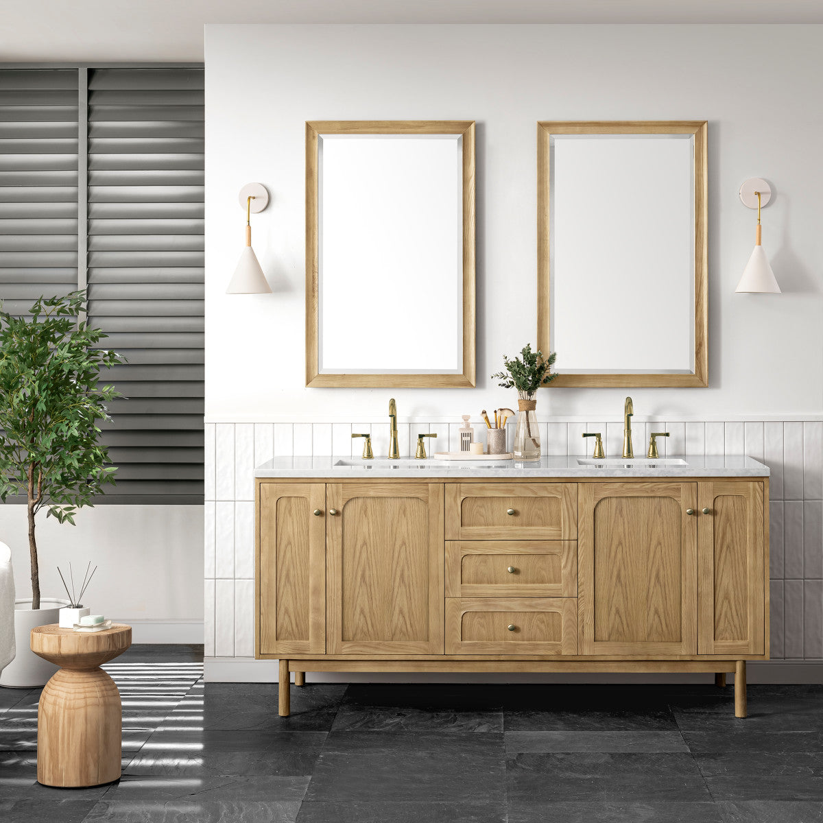 Laurent 72" Double Vanity Cabinet, Light Natural Oak