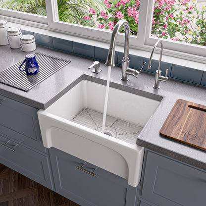ALFI brand AB2418ARCH Arched Apron Thick Wall Fireclay Single Bowl Farm Sink