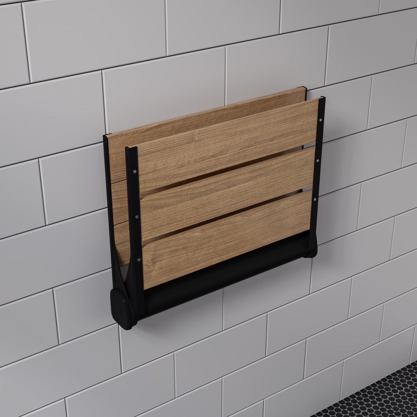 ALFI brand ABS17 17" Wide Foldable Teak Shower Seat with Backrest