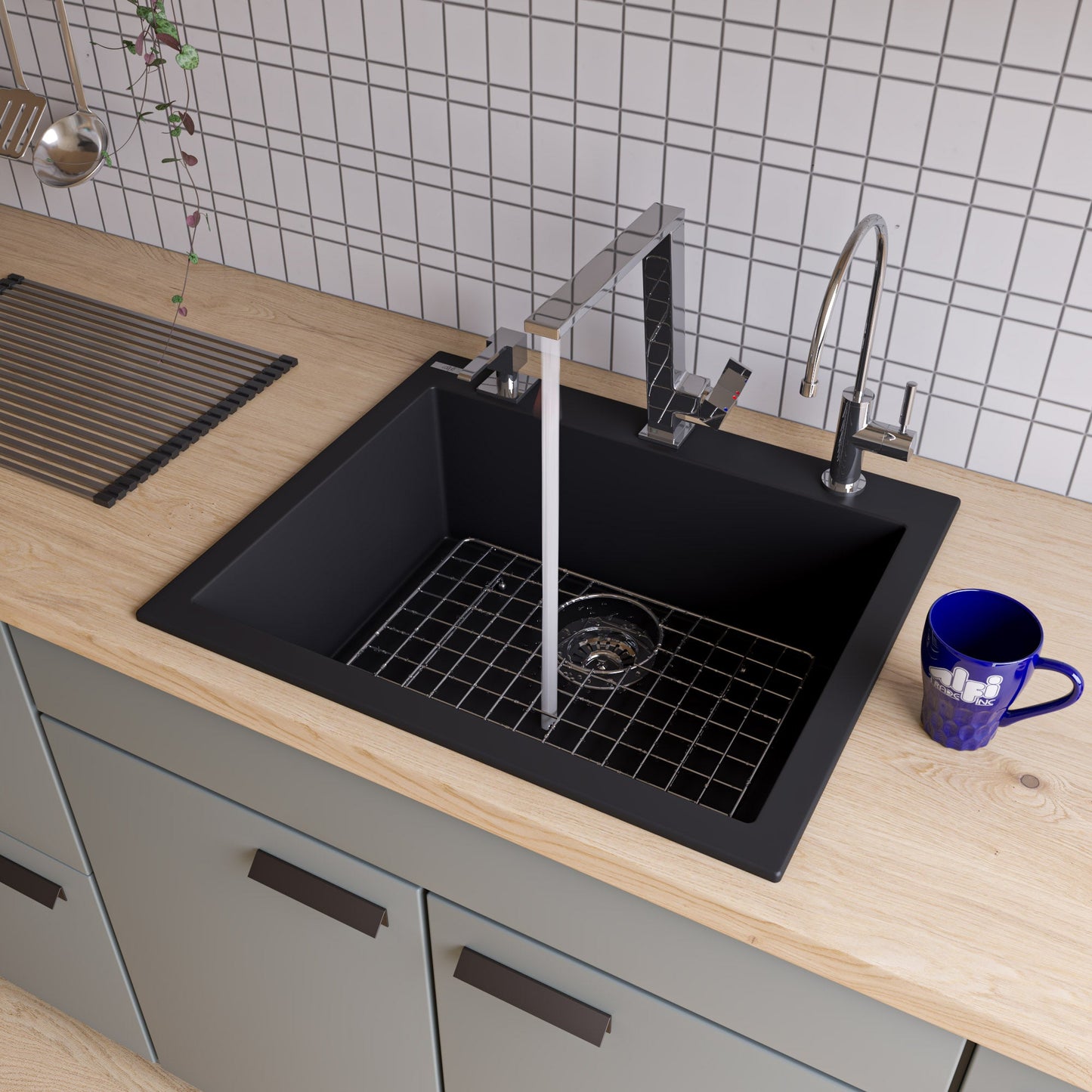 ALFI brand AB2420DI 24" Drop-In Single Bowl Granite Composite Kitchen Sink