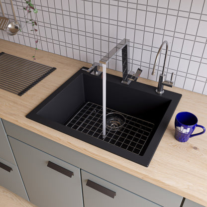 ALFI brand AB2420DI 24" Drop-In Single Bowl Granite Composite Kitchen Sink