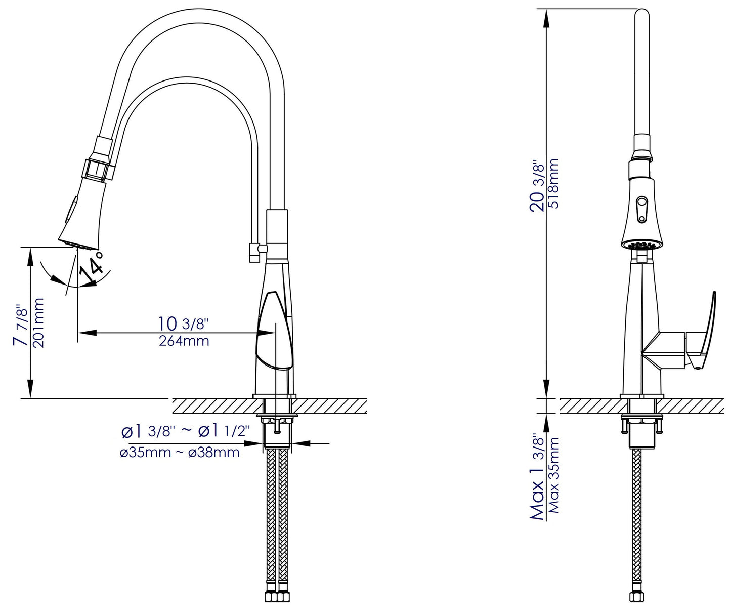 ALFI brand ABKF3001 Kitchen Faucet with Black Rubber Stem