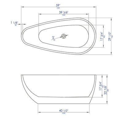 ALFI brand  AB8862 59 inch Black & White Oval Acrylic Free Standing Soaking Bathtub