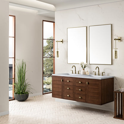 Amberly 60" Double Vanity Cabinet, Mid-Century Walnut