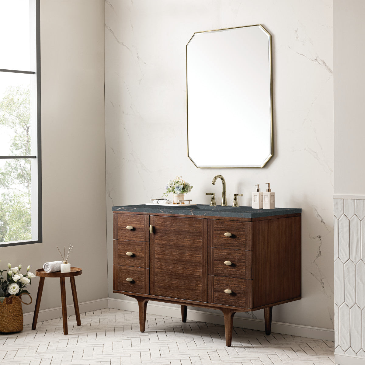 Amberly 48" Single Vanity Cabinet, Mid-Century Walnut