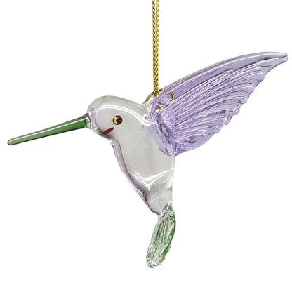 Egyptian Glass Hummingbird Ornament - Purple Wings / Green Tail / Green Beak