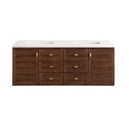 Amberly 60" Double Vanity Cabinet, Mid-Century Walnut