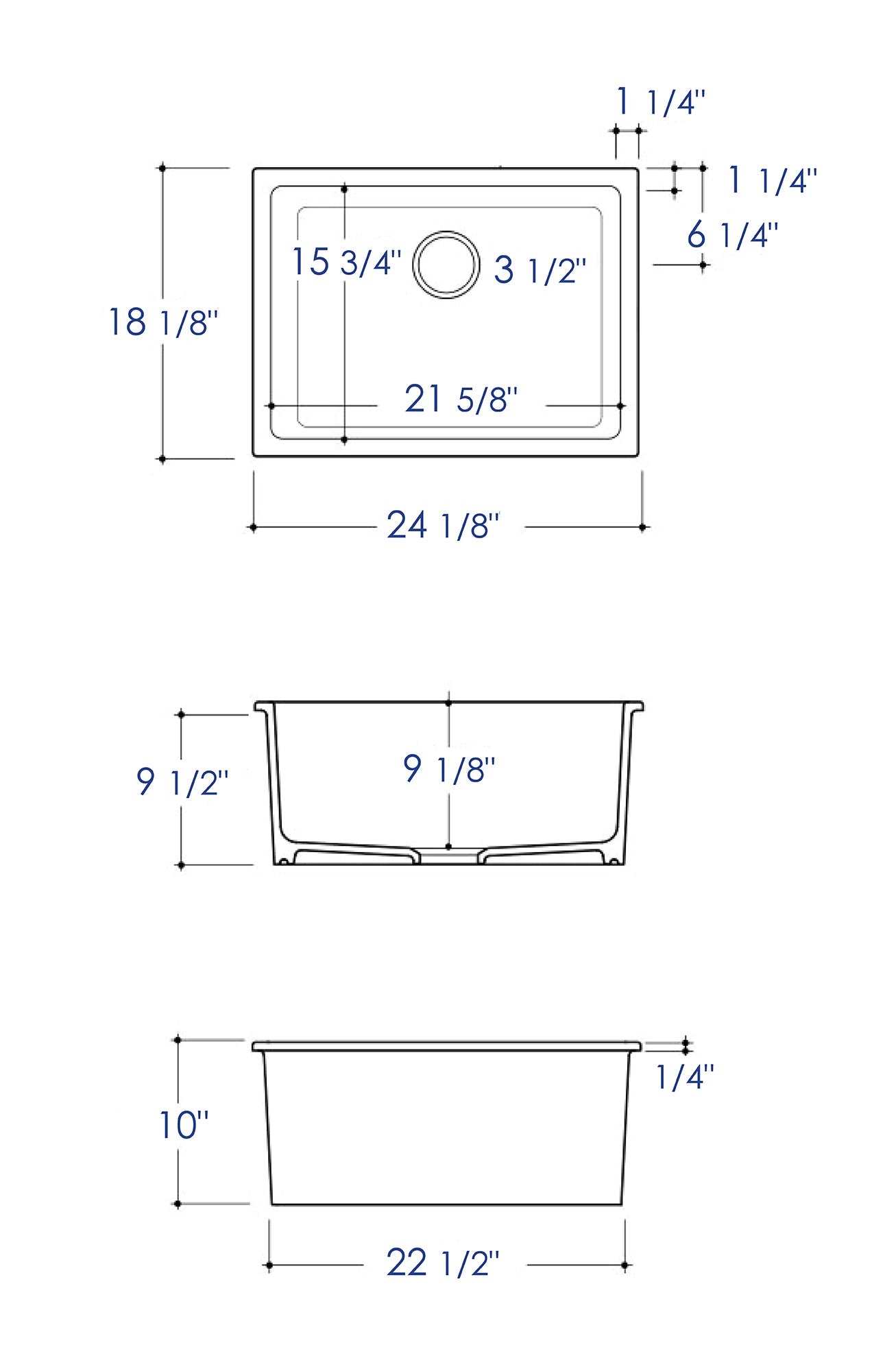 ALFI brand AB2418UD 24" x 18" Fireclay Undermount / Drop In Fireclay Kitchen Sink