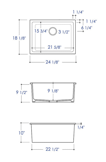 ALFI brand AB2418UD 24" x 18" Fireclay Undermount / Drop In Fireclay Kitchen Sink