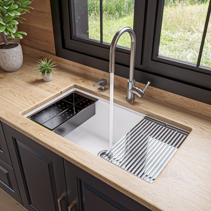 ALFI brand AB3418SBUM 33" Granite Composite Workstation Step Rim Single Bowl Undermount Sink with Accessories