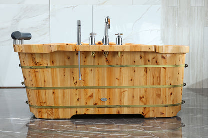 ALFI brand  AB1136 61" Free Standing Cedar Wooden Bathtub with Chrome Tub Filler