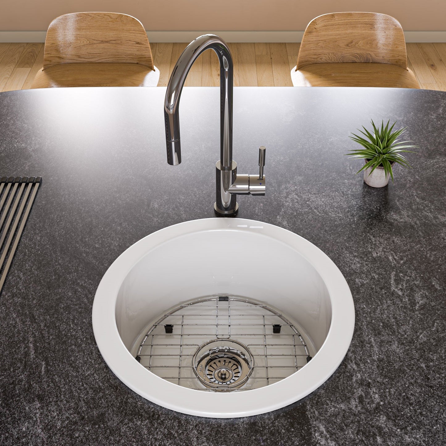 ALFI brand ABF1818R Round 18" x 18" Undermount / Drop In Fireclay Prep Sink