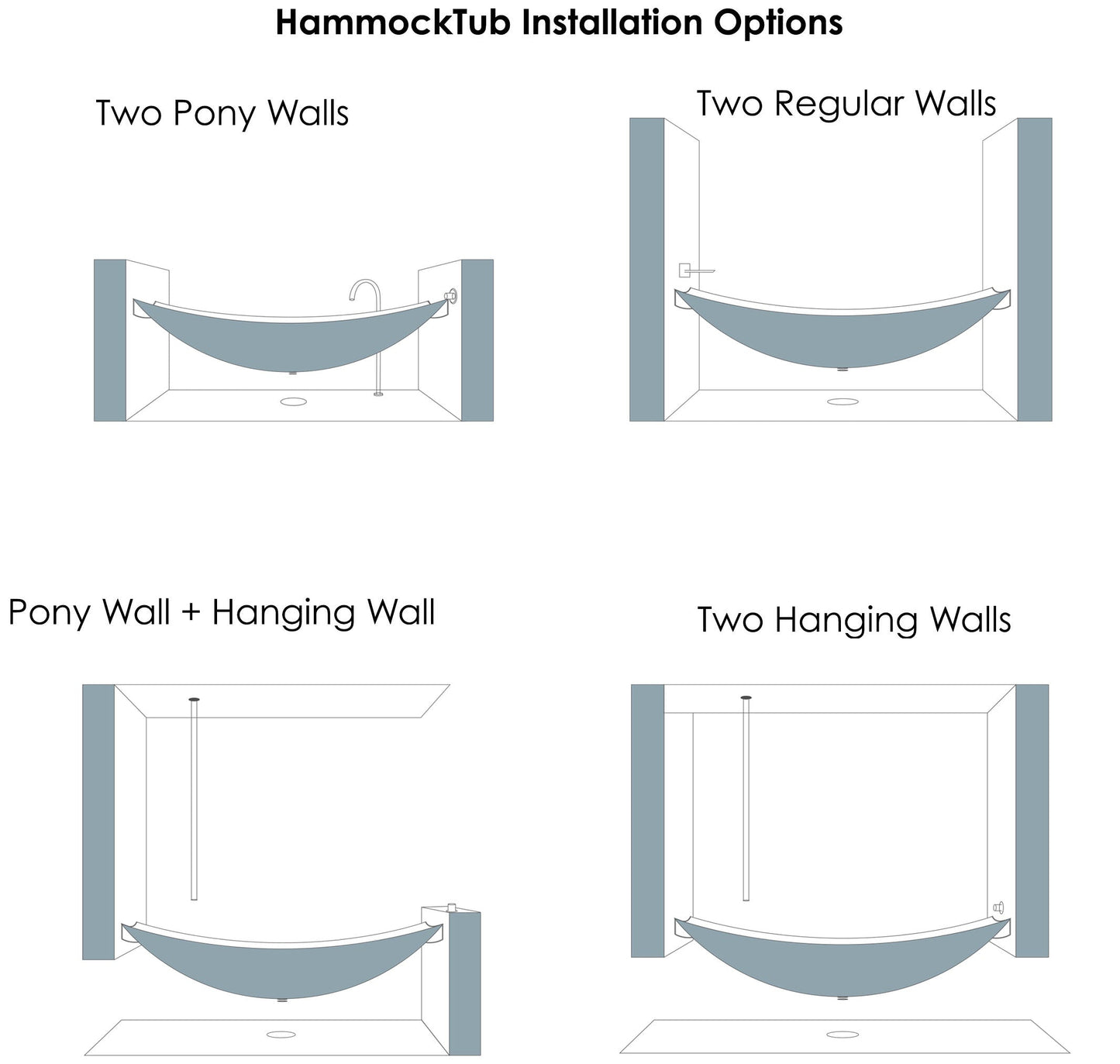 ALFI brand HammockTub2 HammockTub2 71" Solid Surface Resin Suspended Wall Mounted Hammock Bathtub