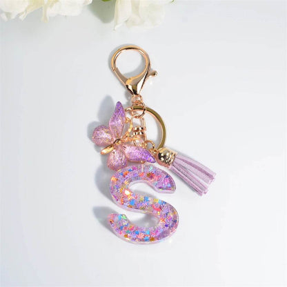 A–Z Personalized Butterfly Tassel Keychain – Custom Initial Gift for Women