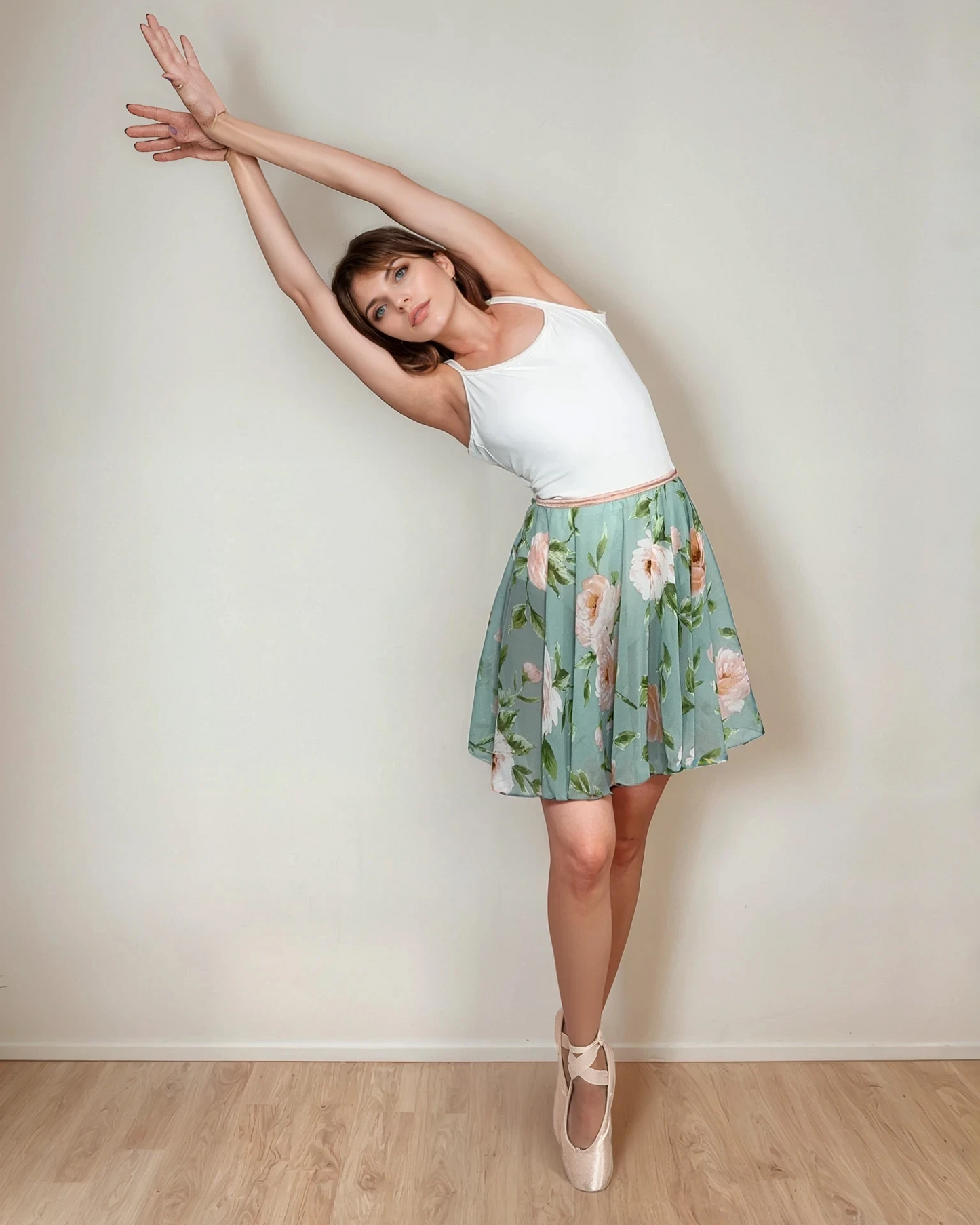 Limited Edition Sage Floral Chiffon Ballet Pull On Skirt - Ballet Rehearsal Skirt - Pirouette Skirt
