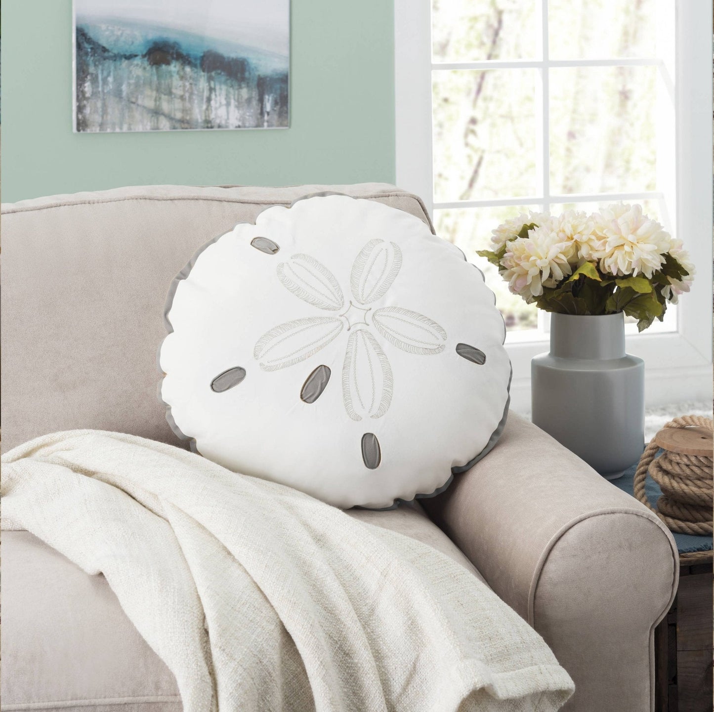 Sand Dollar Shaped Gray Indoor/Outdoor Throw Pillow