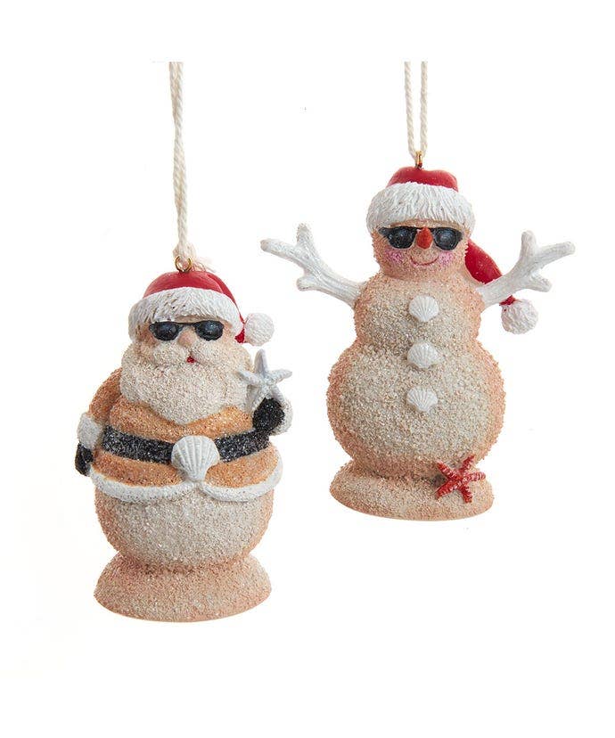 Sand Santa and Snowman Ornaments
