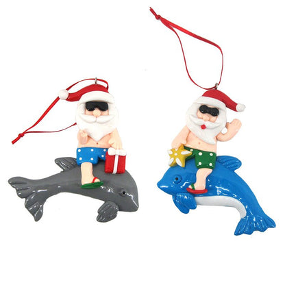 Santa with Dolphin Christmas Ornament - 2 Styles
