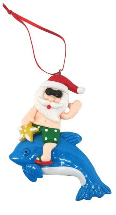 Santa with Dolphin Christmas Ornament - 2 Styles