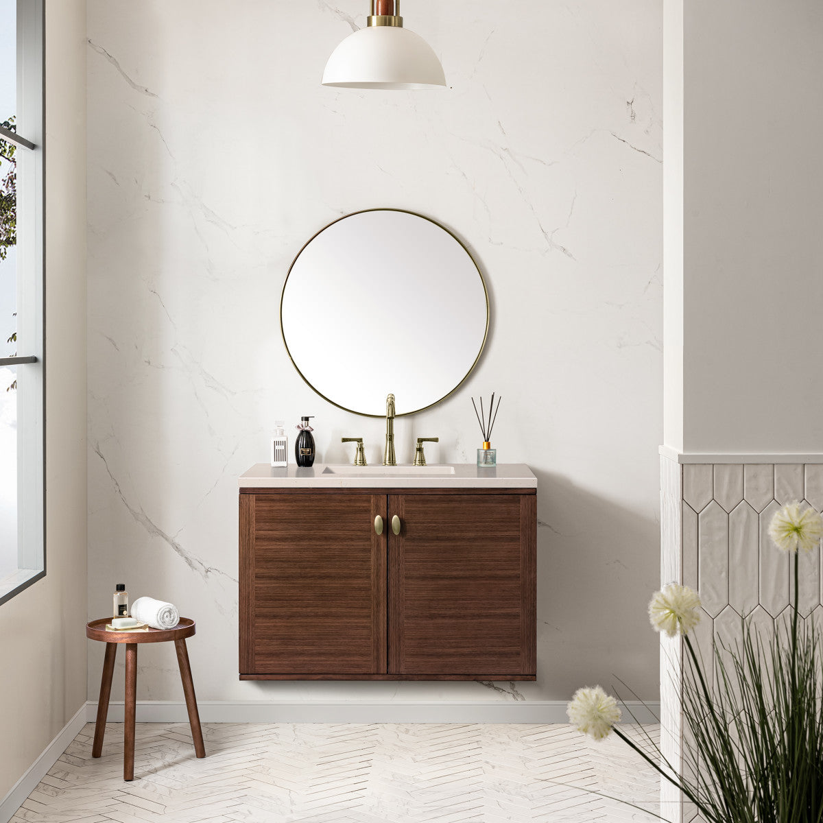 Amberly 36" Single Vanity Cabinet, Mid-Century Walnut