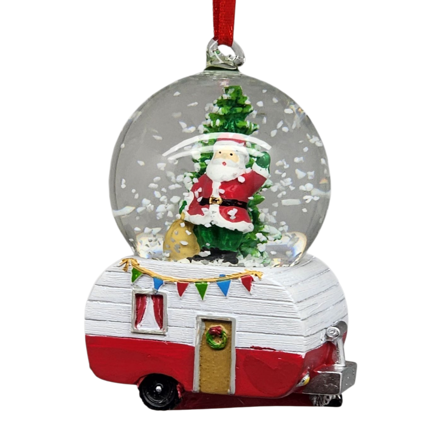 Camper Snowglobe Ornament - Santa