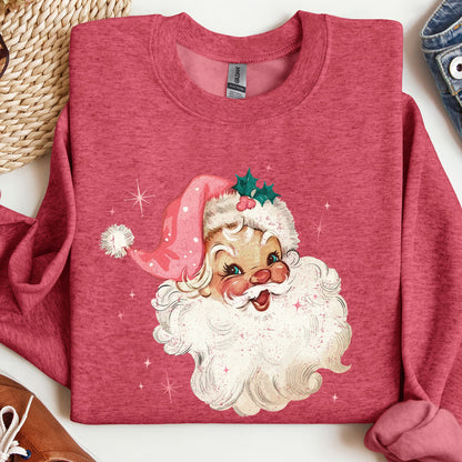 Retro Santa Sweatshirt, Vintage Classic Christmas, Pink Star