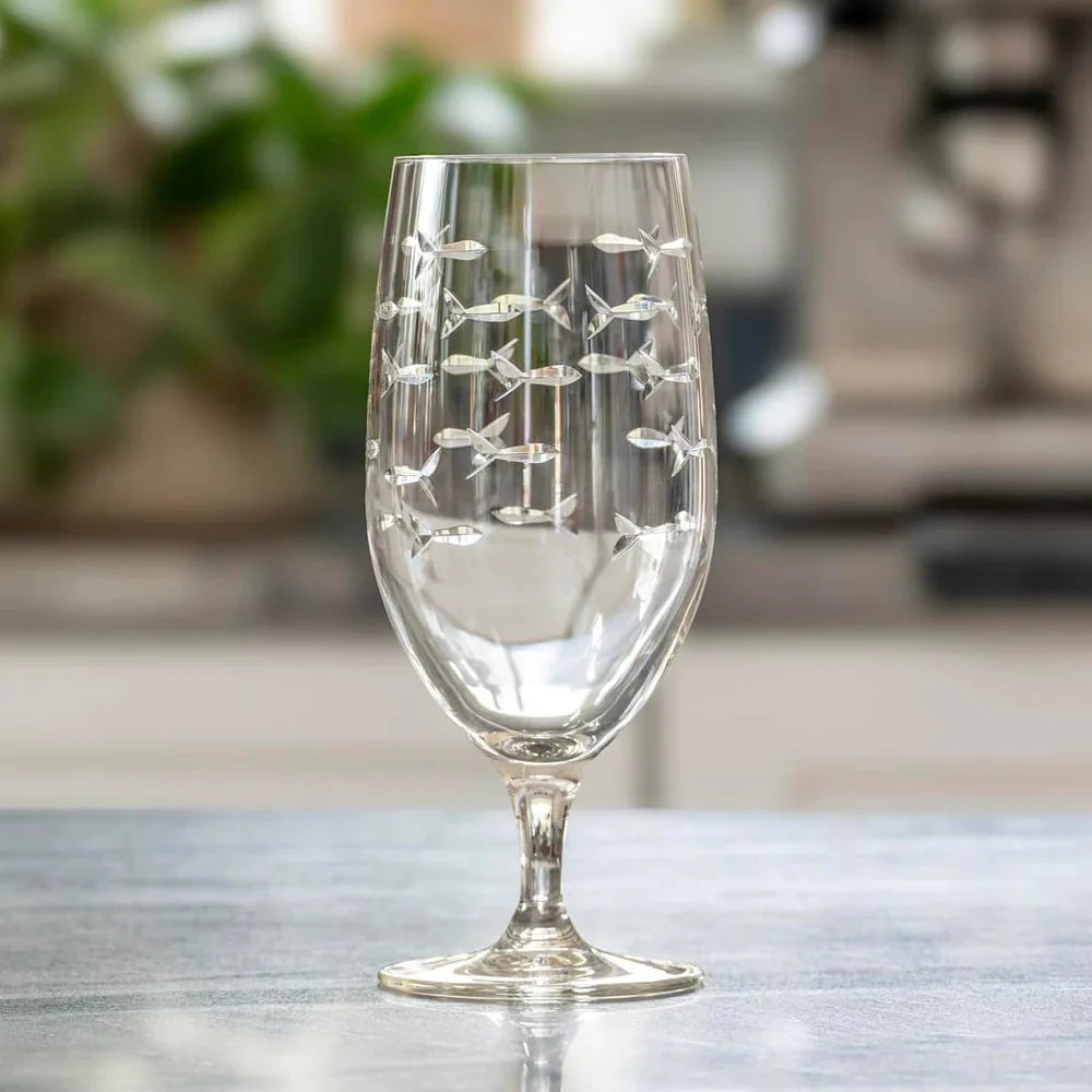 School of Fish Etched Glassware