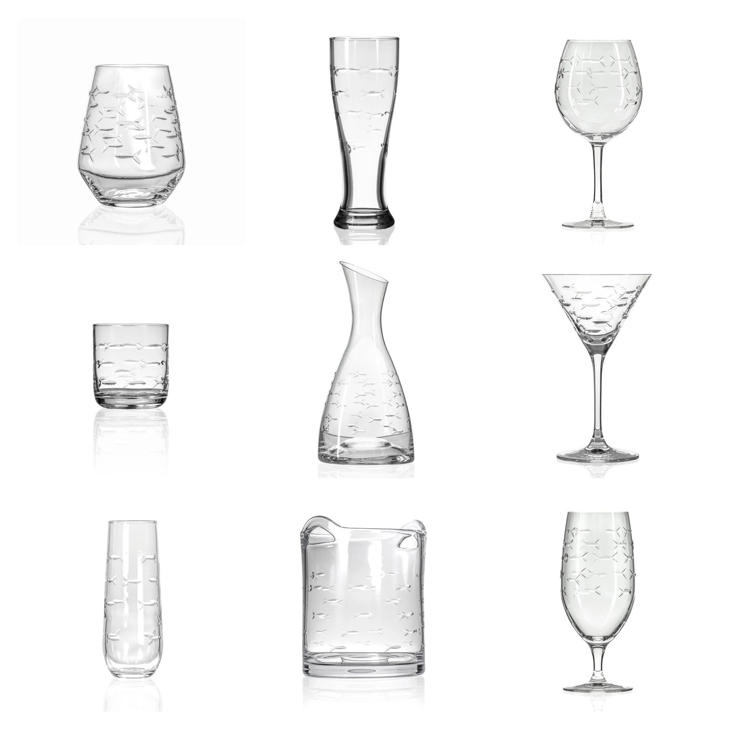 School of Fish Etched Glassware