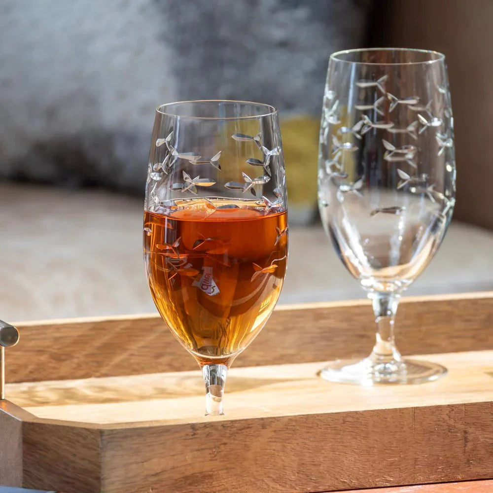 School of Fish Etched Glassware