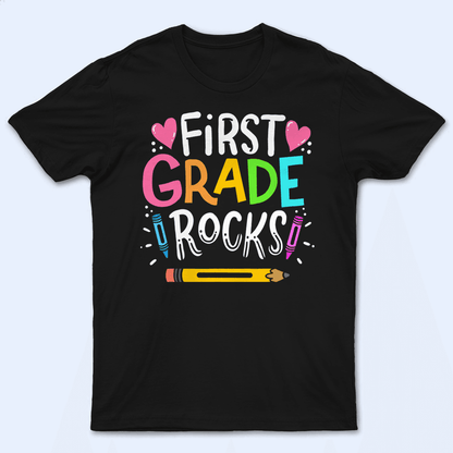 School Rocks! - Cute Personalized Custom T Shirt - Birthday, Loving, Funny Gift for Teacher, Kindergarten, Preschool, Pre K, Paraprofessional