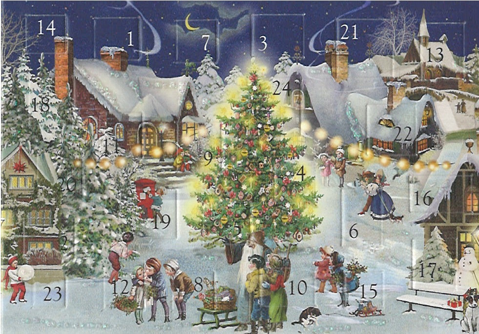 Miniature Nostalgic Advent Calendar Card - Christmas Village