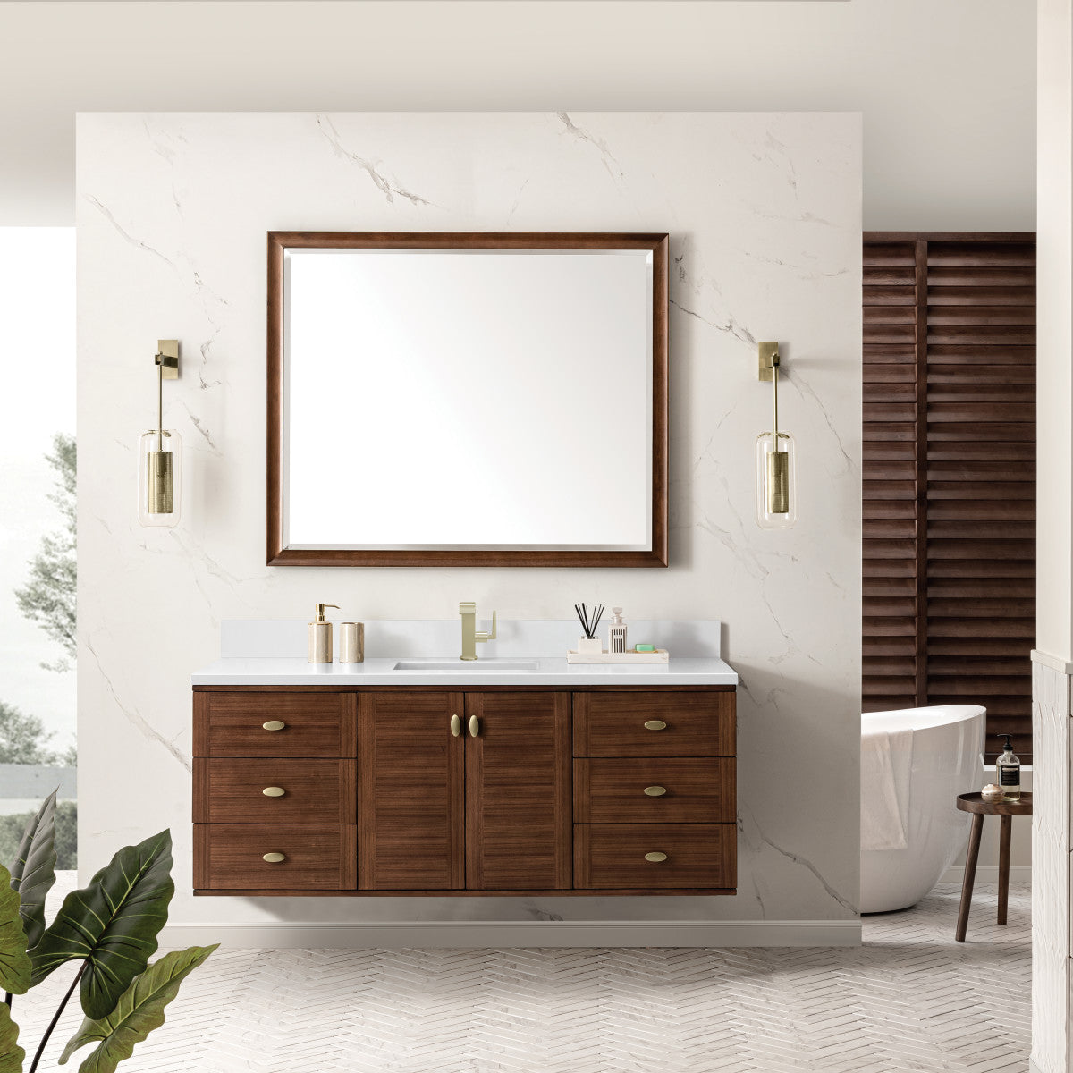 Amberly 60" Single Vanity Cabinet, Mid-Century Walnut