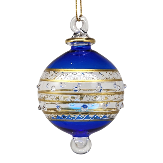 Striped Small Globe Ornament - Noble Blue