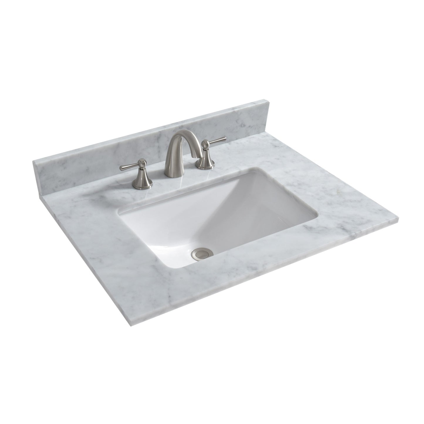 WOODBRIDGE 31" x 22" Vanity Top with Single Under Mount Rectangle Bowl, Carrara White Marble, Pre-drilled with 3-hole for 8-inch Widespread Faucet set up Option
