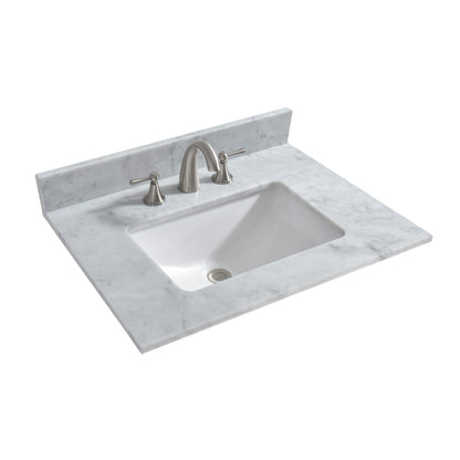WOODBRIDGE 31" x 22" Vanity Top with Single Under Mount Rectangle Bowl, Carrara White Marble, Pre-drilled with 3-hole for 8-inch Widespread Faucet set up Option