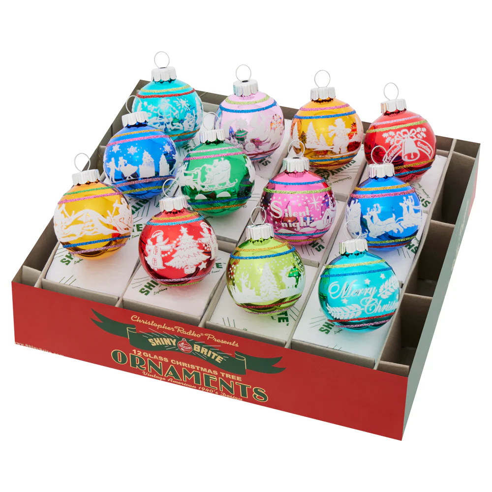 Holiday Splendor Flocked Glass Rounds Ornaments - 12 Pack
