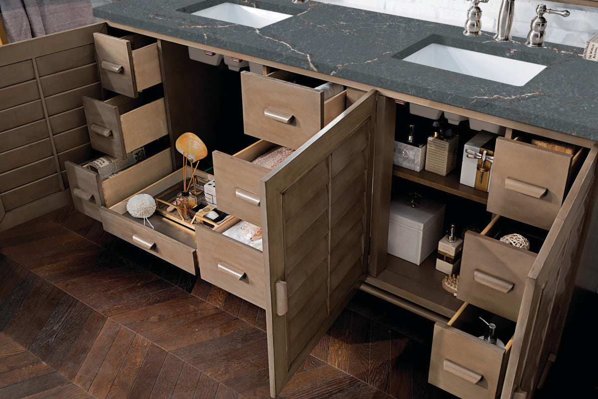 Portland 72" Double Vanity Cabinet, Whitewashed Walnut