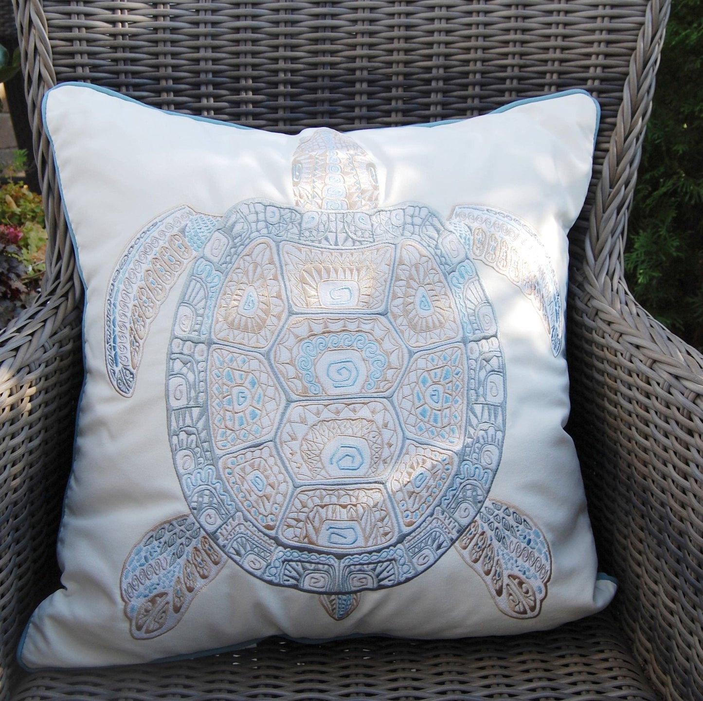 Sea Glass Tribal Turtle Indoor/Outdoor Throw Pillow