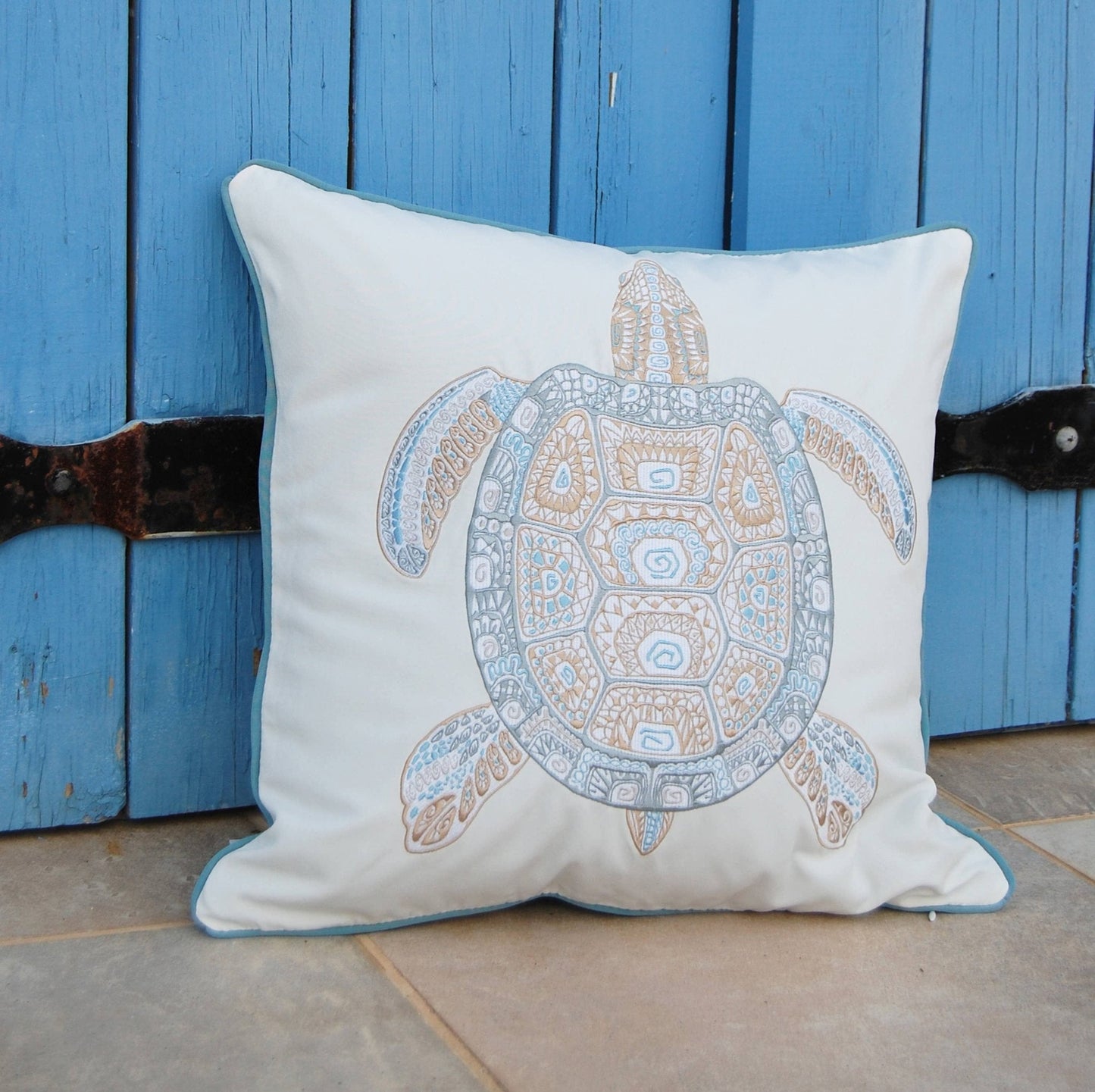 Sea Glass Tribal Turtle Indoor/Outdoor Throw Pillow