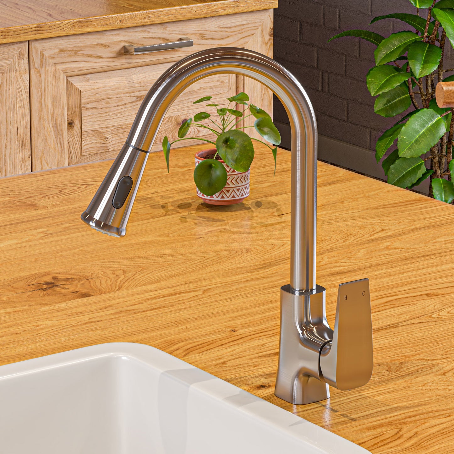 ALFI brand ABKF3889 Square Gooseneck Pull Down Kitchen Faucet