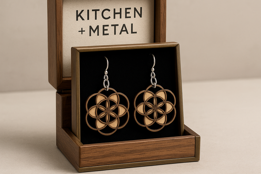 Seed of Life Earrings Kitchen + Metal Display Case