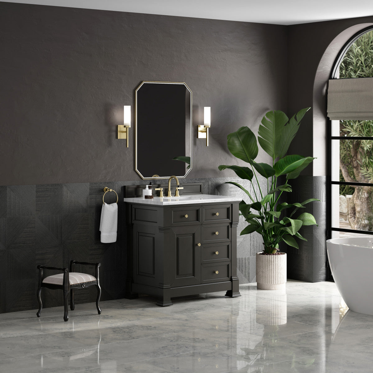 James Martin 547-V36 Brookfield 36” Single Vanity – Black Onyx / Honey Oak / Pearl Charcoal